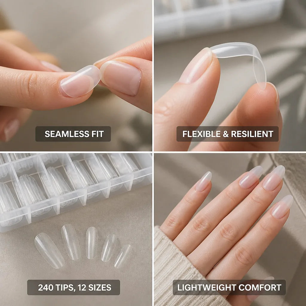 Almond Nail Tips Seamless Ultra-Thin 240-Piece