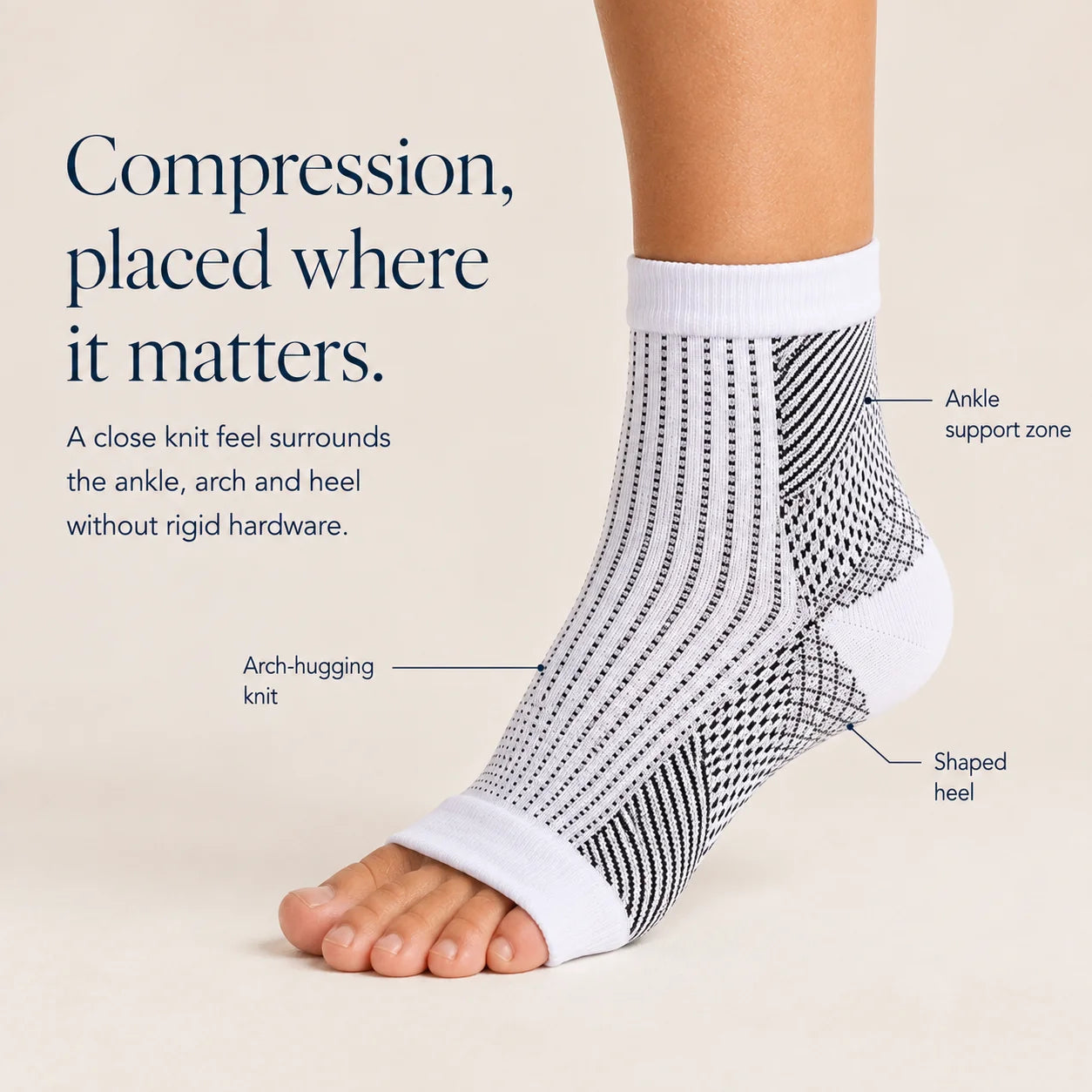 Ankle Compression Socks Open-Toe Breathable Stretch-Knit