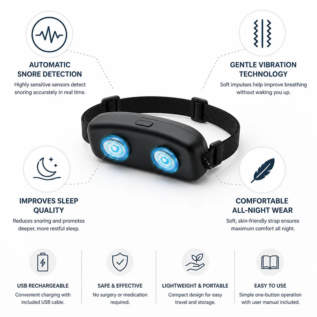 Anti-Snoring Device Automatic Snore Detection Gentle Vibration USB Rechargeable