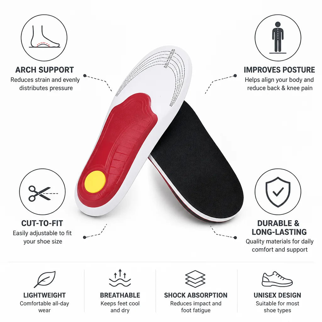 Arch Support Insoles Adjustable Cut-To-Fit & Posture-Correcting