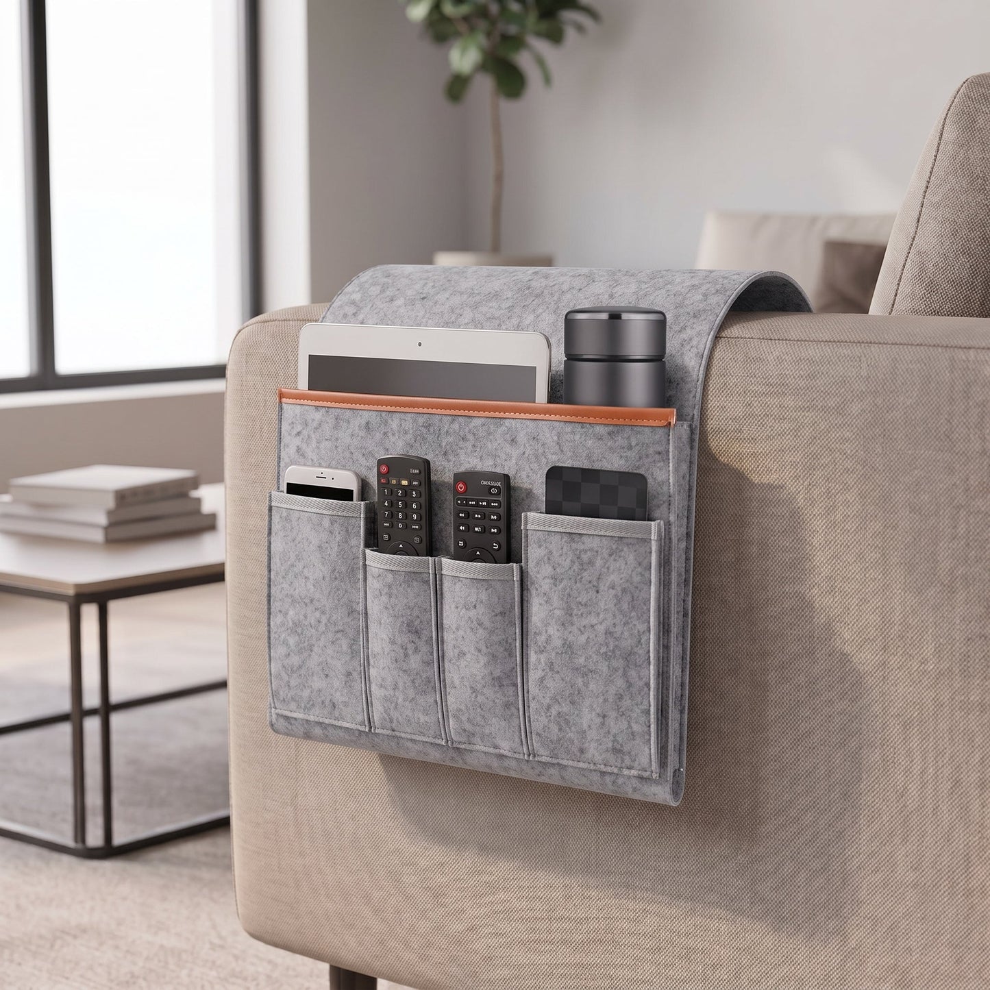Armrest Organizer Felt 5 Pockets Tool-Free Installation