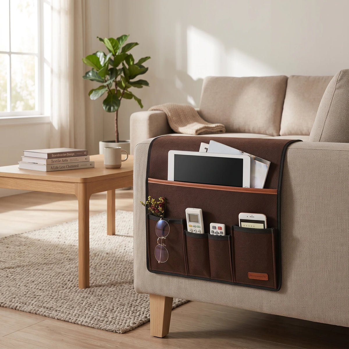 Armrest Organizer Felt 5 Pockets Tool-Free Installation