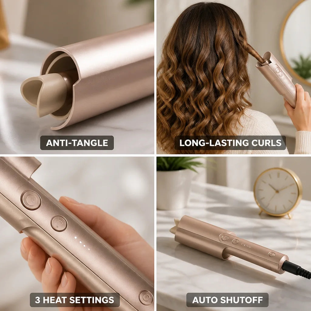 Automatic Hair Curler Anti-Tangle Negative Ions 3 Heat Settings