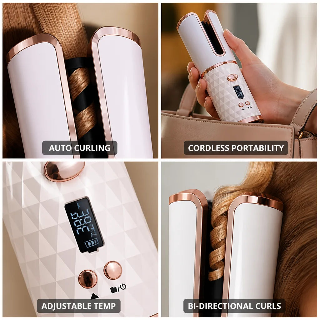 Automatic Hair Curler Cordless Bi-Directional Adjustable Temp
