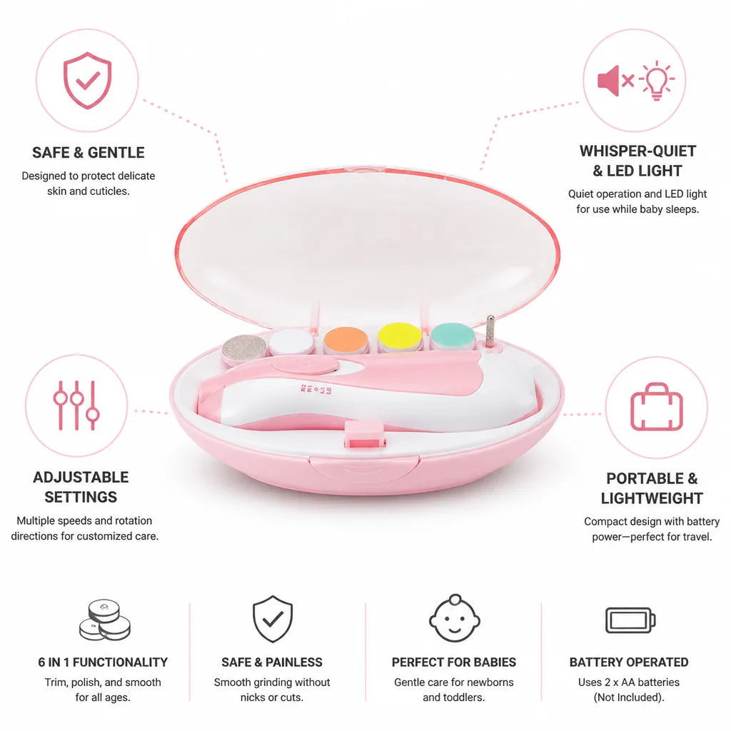 Baby Nail Trimmer Whisper-Quiet LED Light 6 In 1