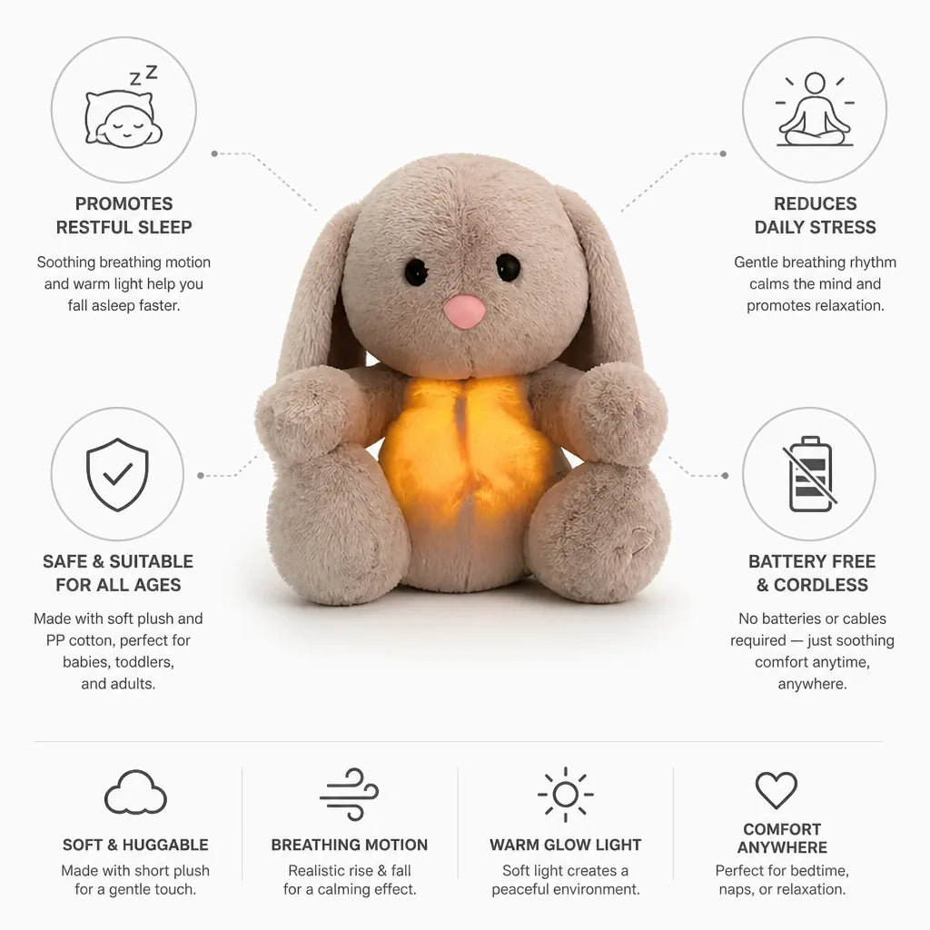 Baby Plush Bunny Breathing Night Light Battery Free