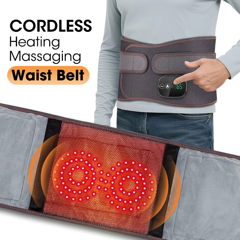 Back Massager Belt Heat & Vibration Red Light Cordless Rechargeable