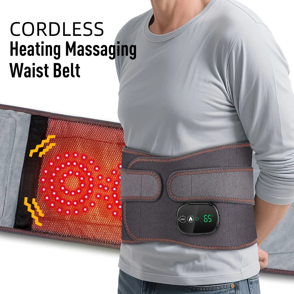 Back Massager Belt Heat & Vibration Red Light Cordless Rechargeable
