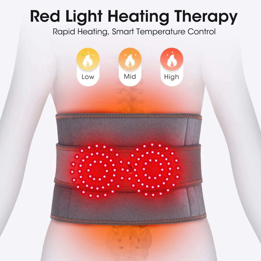 Back Massager Belt Heat & Vibration Red Light Cordless Rechargeable