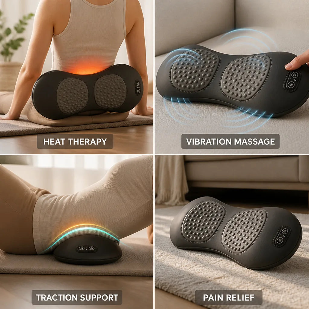 Back Massager Heat, Vibration & Traction Memory Foam Support