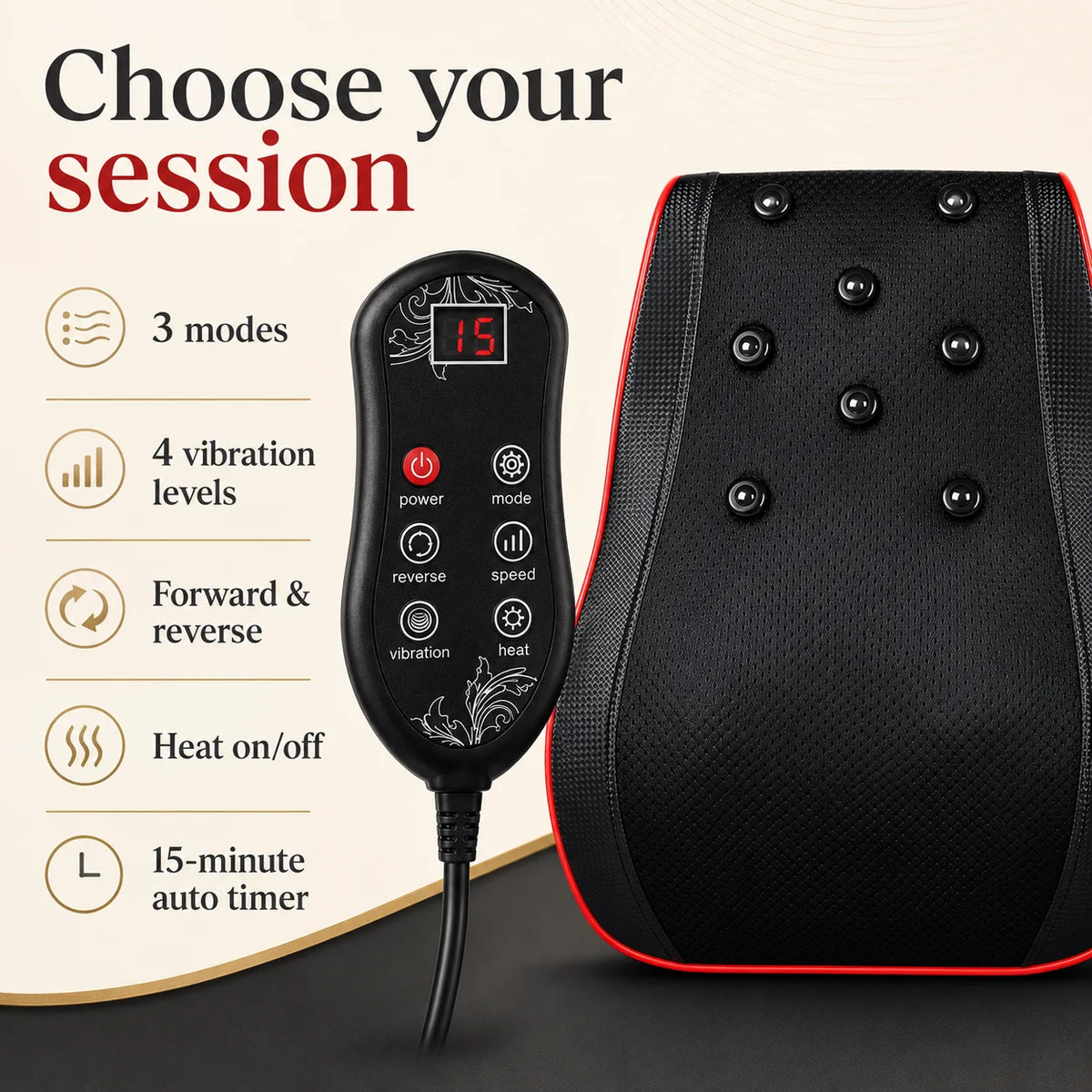 Back Massager Pillow Shiatsu 3D Kneading Heat & Vibration