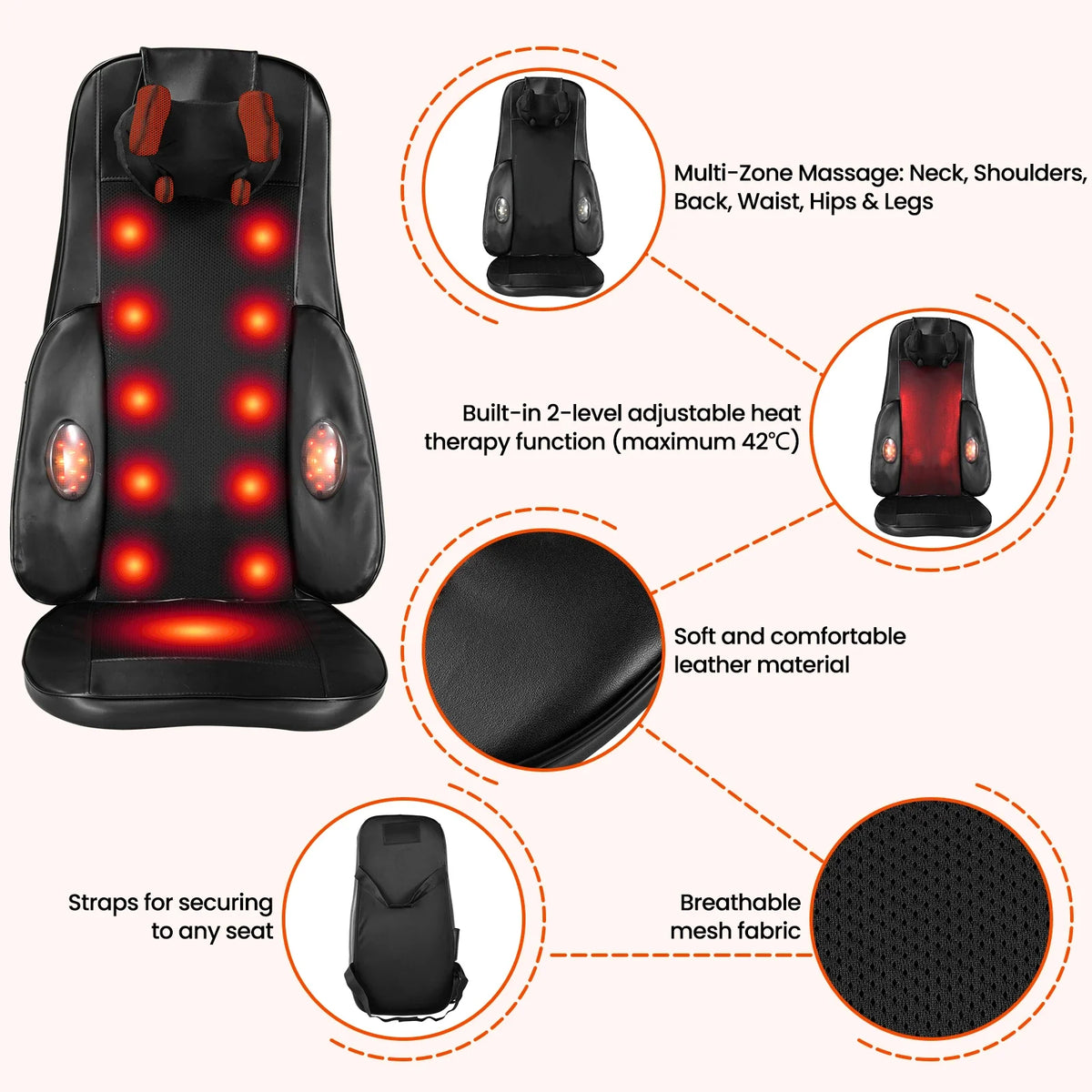 Back Massager Seat Cushion Vibration & Heat Remote Control