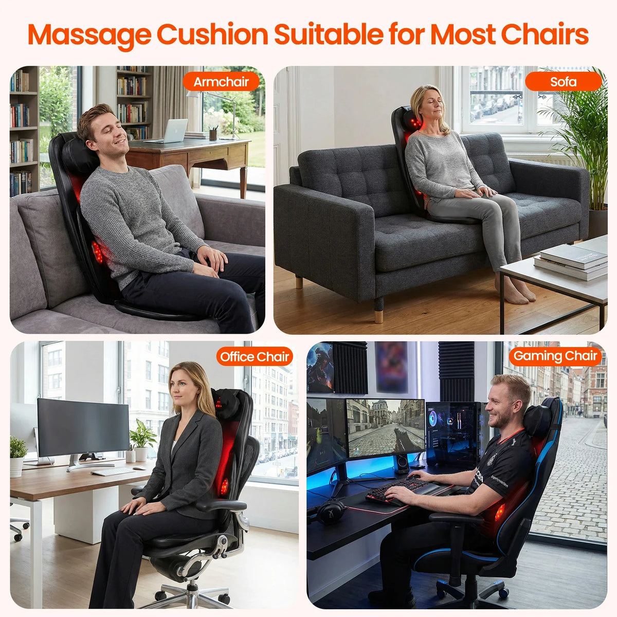 Back Massager Seat Cushion Vibration & Heat Remote Control