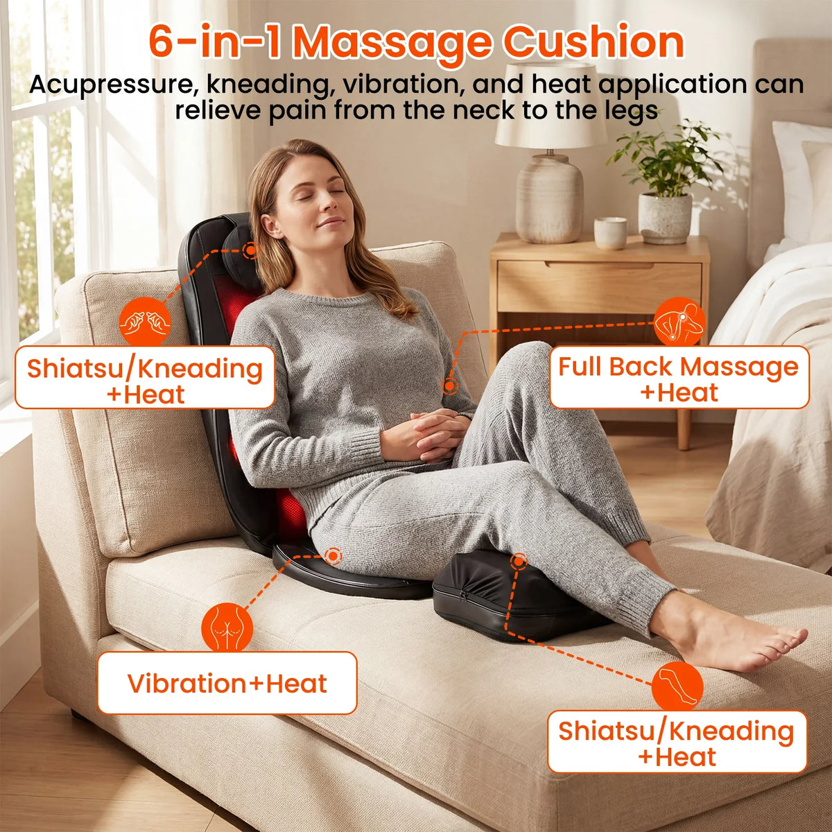 Back Massager Seat Cushion Vibration & Heat Remote Control