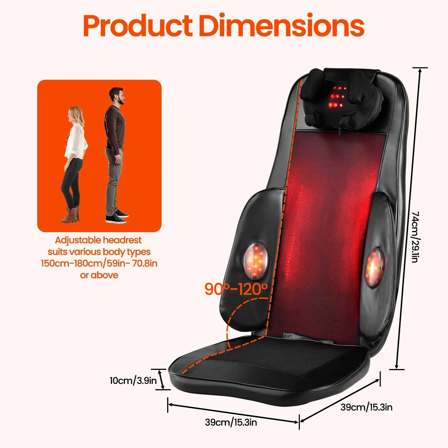 Back Massager Seat Cushion Vibration & Heat Remote Control