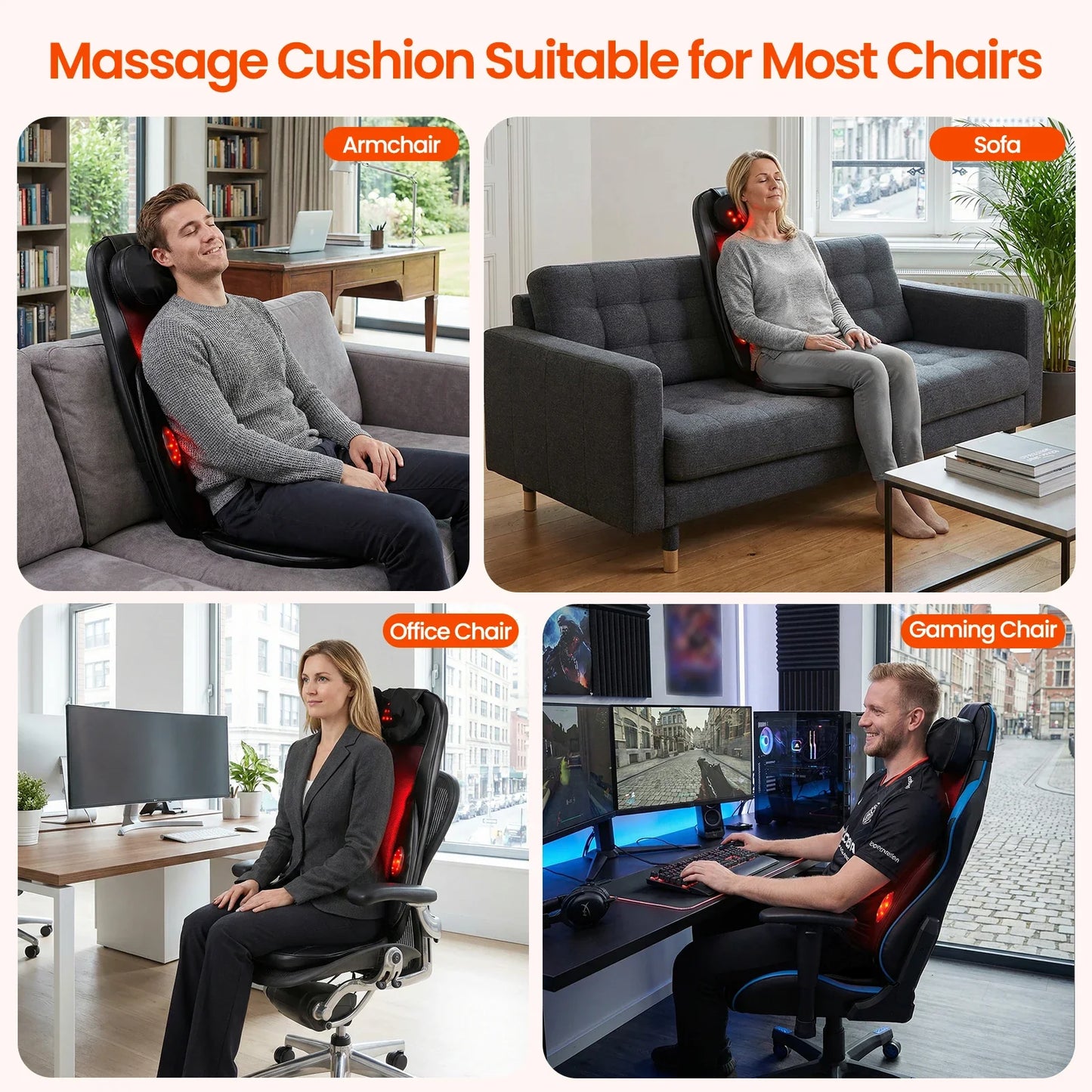 Back Massager Seat Cushion Vibration & Heat Remote Control