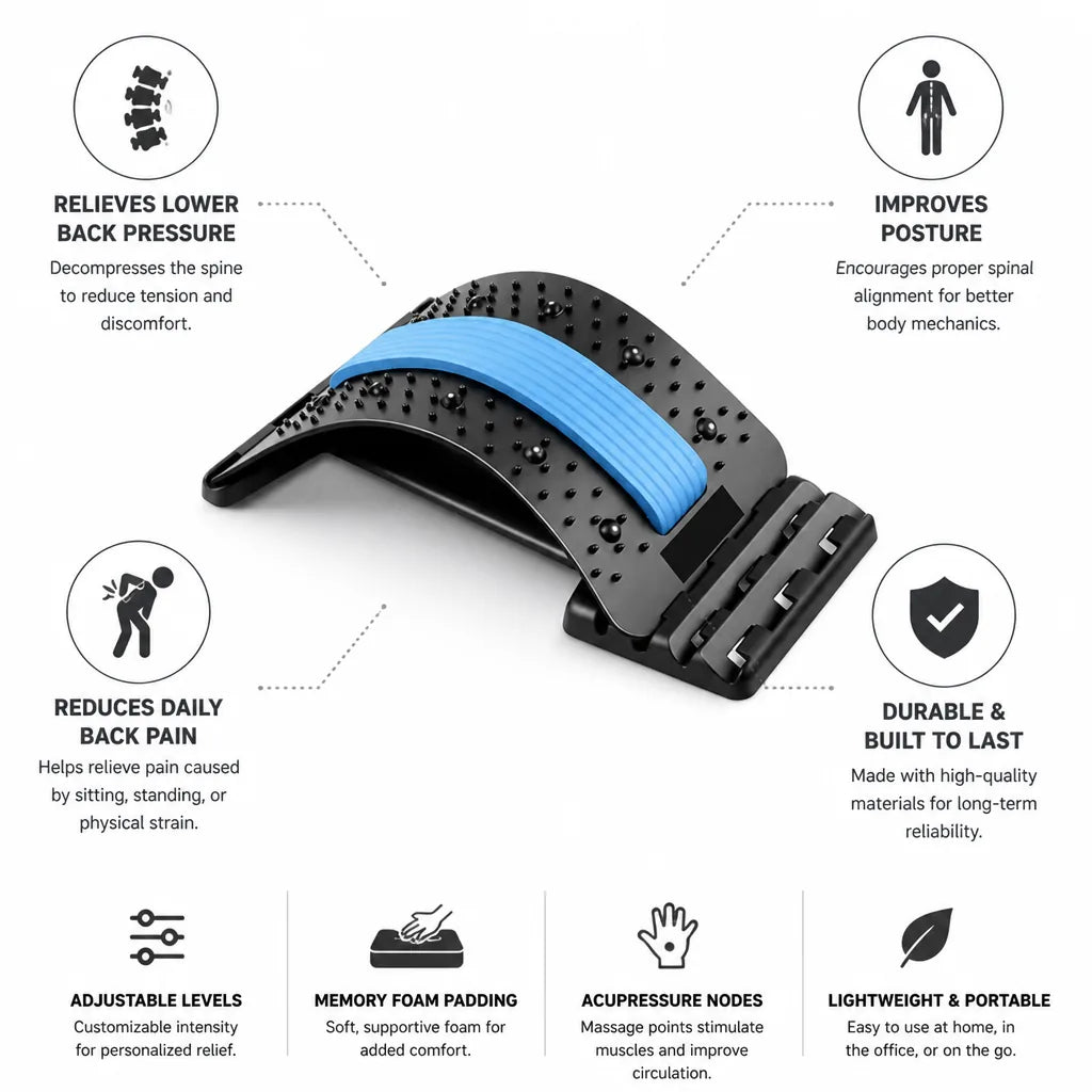 Back Stretcher Adjustable Lumbar Traction & Memory Foam