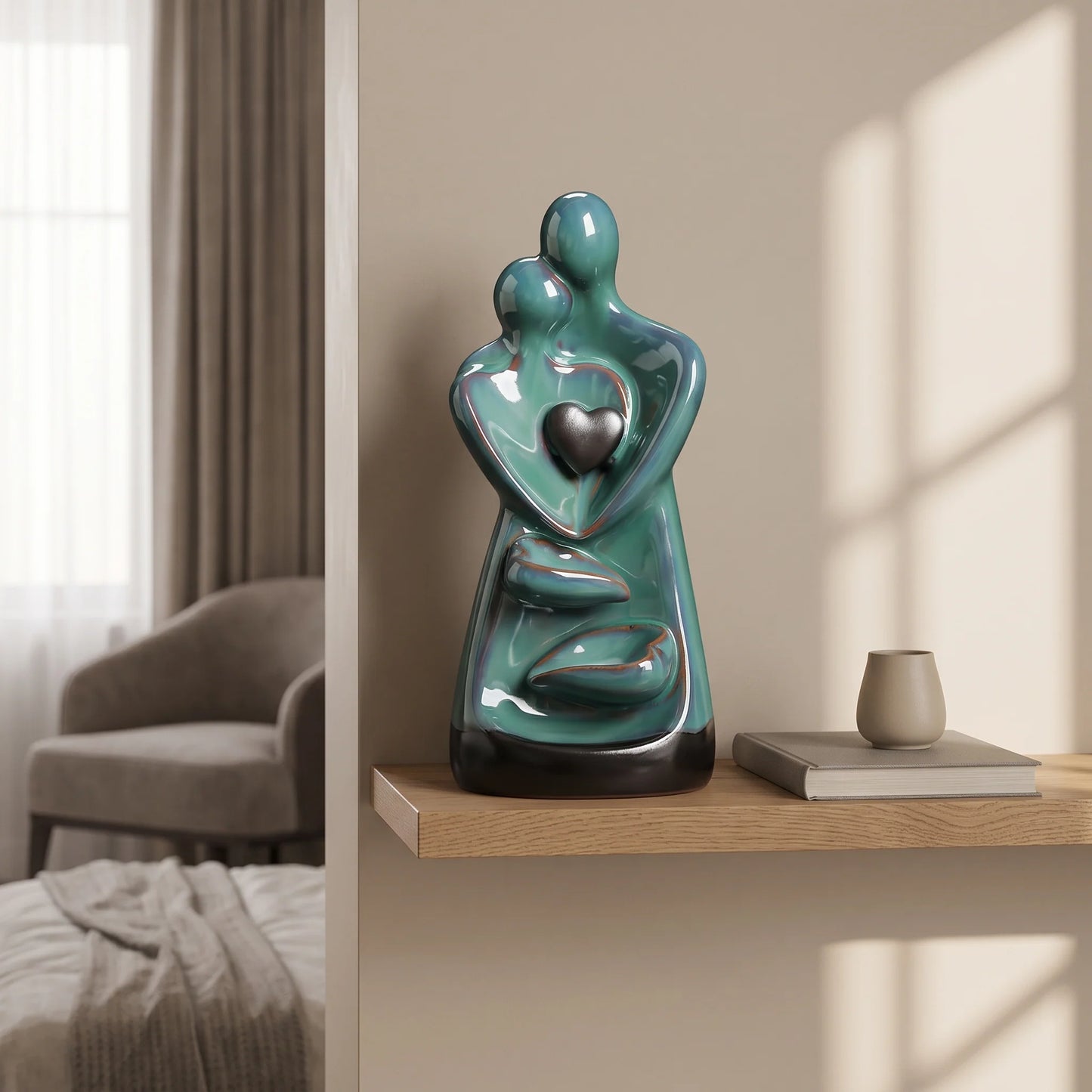 Backflow Incense Burner Ceramic Couple Figurine Cascading Smoke