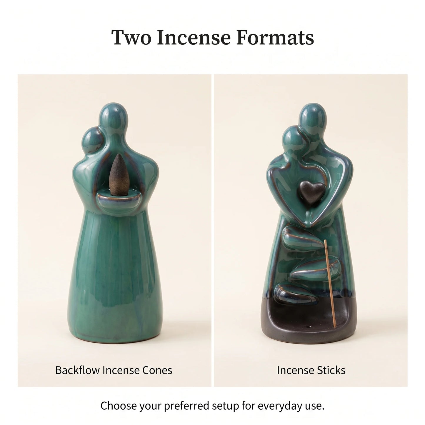 Backflow Incense Burner Ceramic Couple Figurine Cascading Smoke