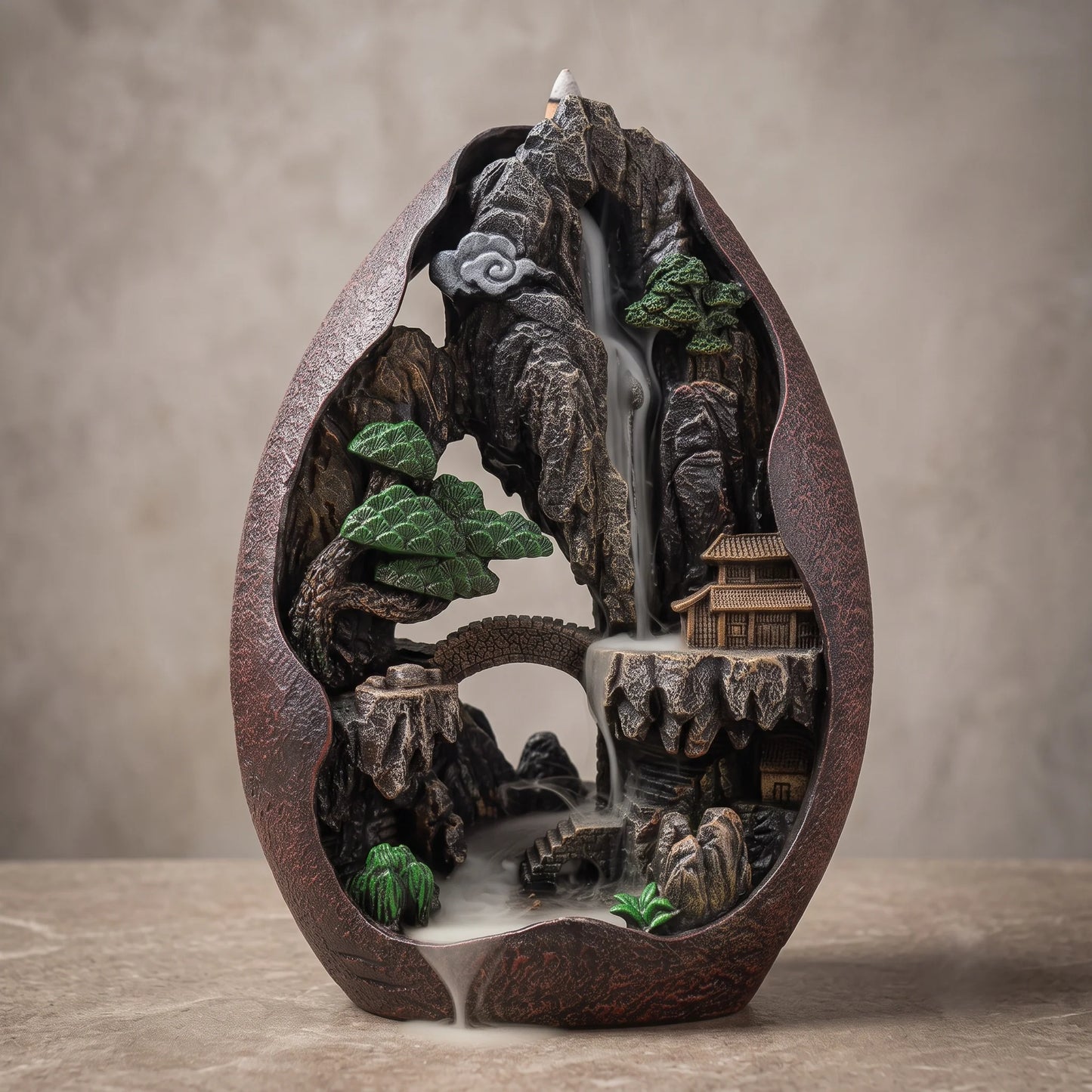 Backflow Incense Burner Mountain Landscape Resin