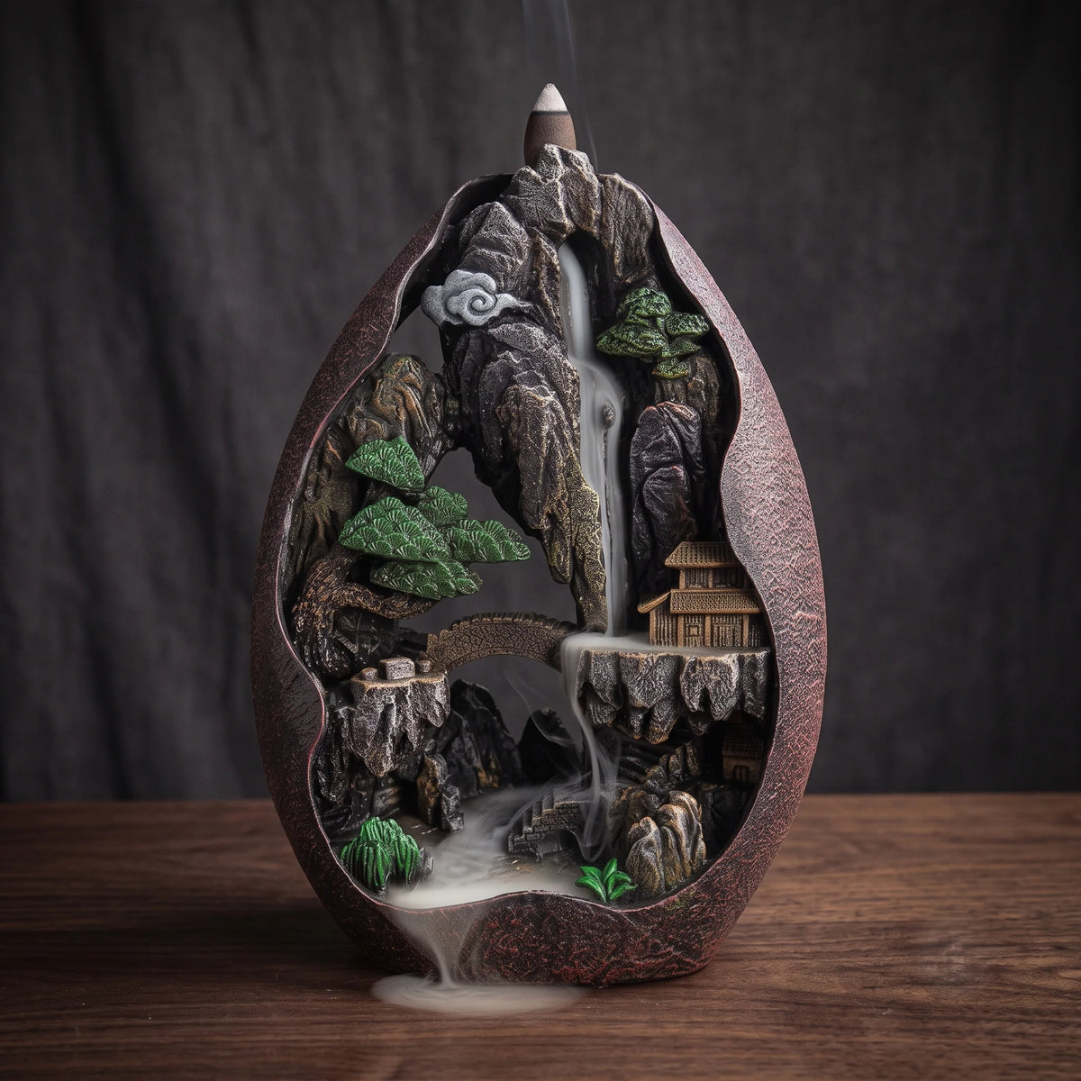 Backflow Incense Burner Mountain Landscape Resin