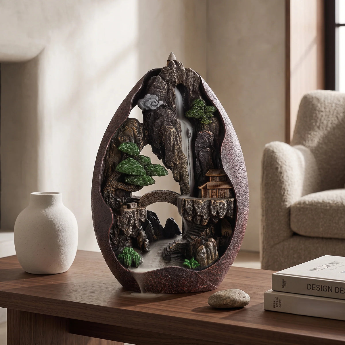 Backflow Incense Burner Mountain Landscape Resin