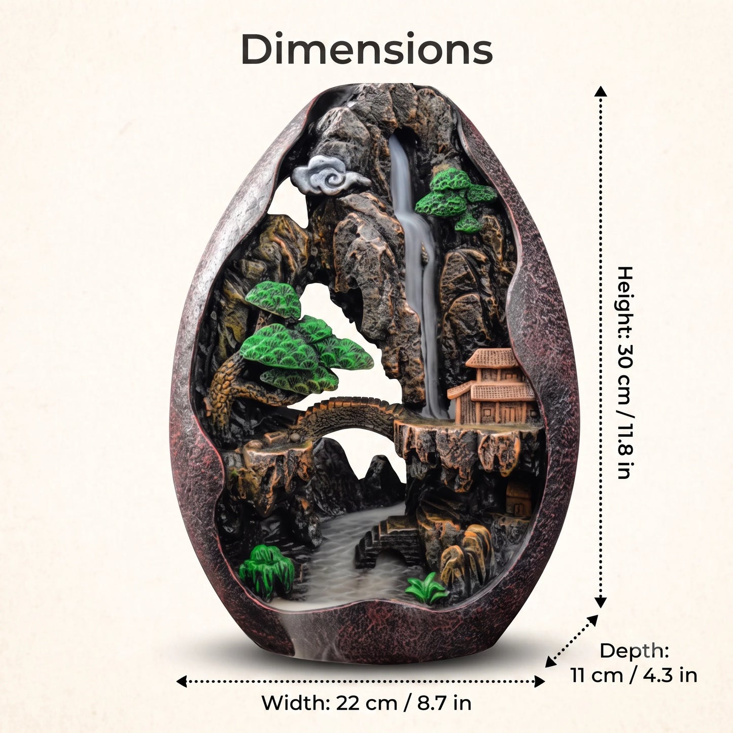 Backflow Incense Burner Mountain Landscape Resin