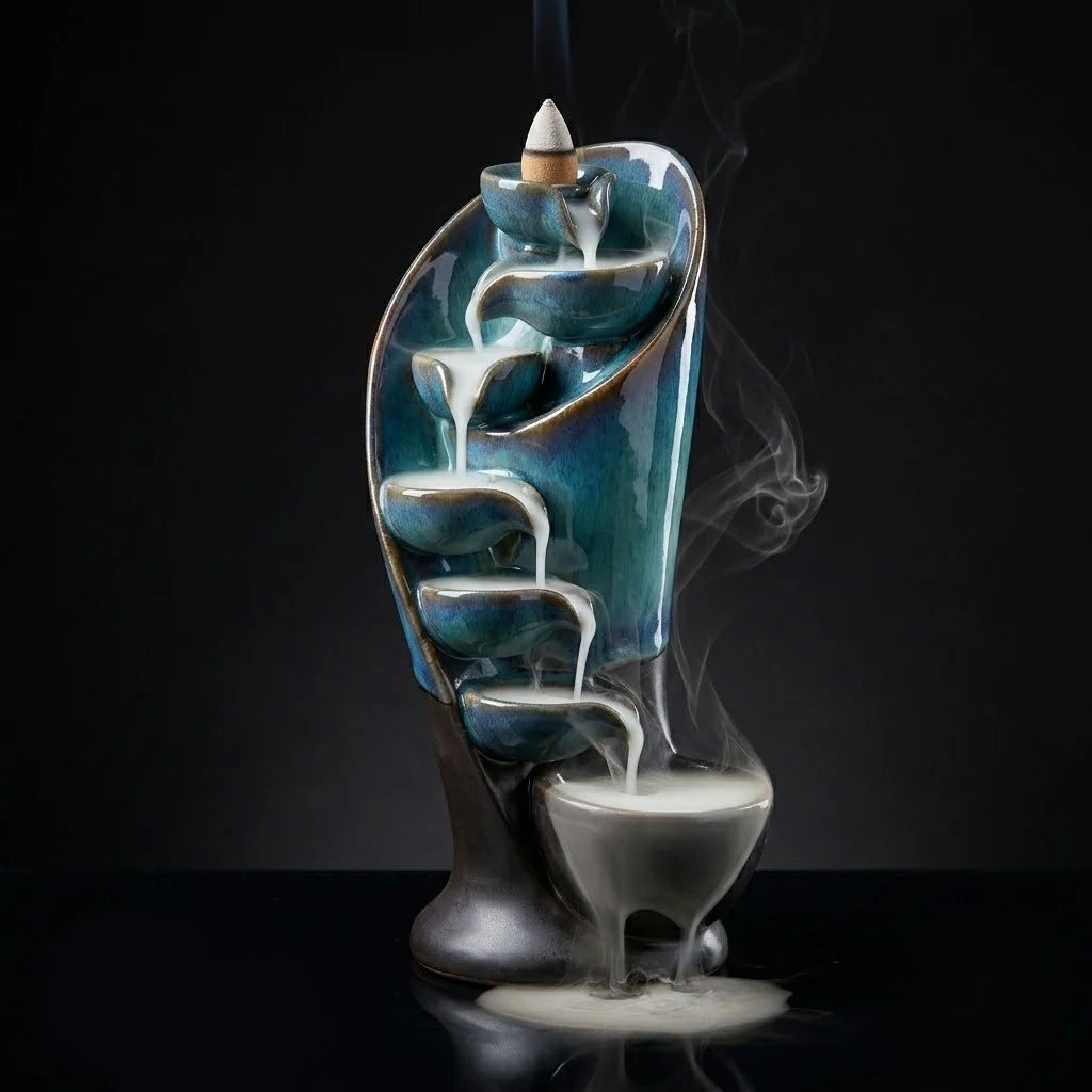 Backflow Incense Burner Waterfall Smoke Decorative Tabletop No Mess