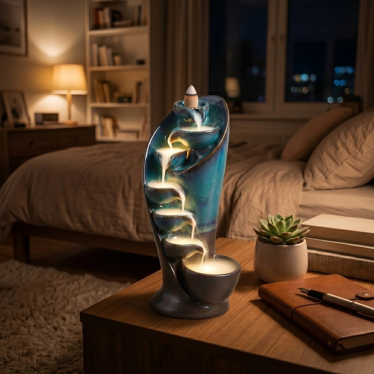 Backflow Incense Burner Waterfall Smoke Decorative Tabletop No Mess