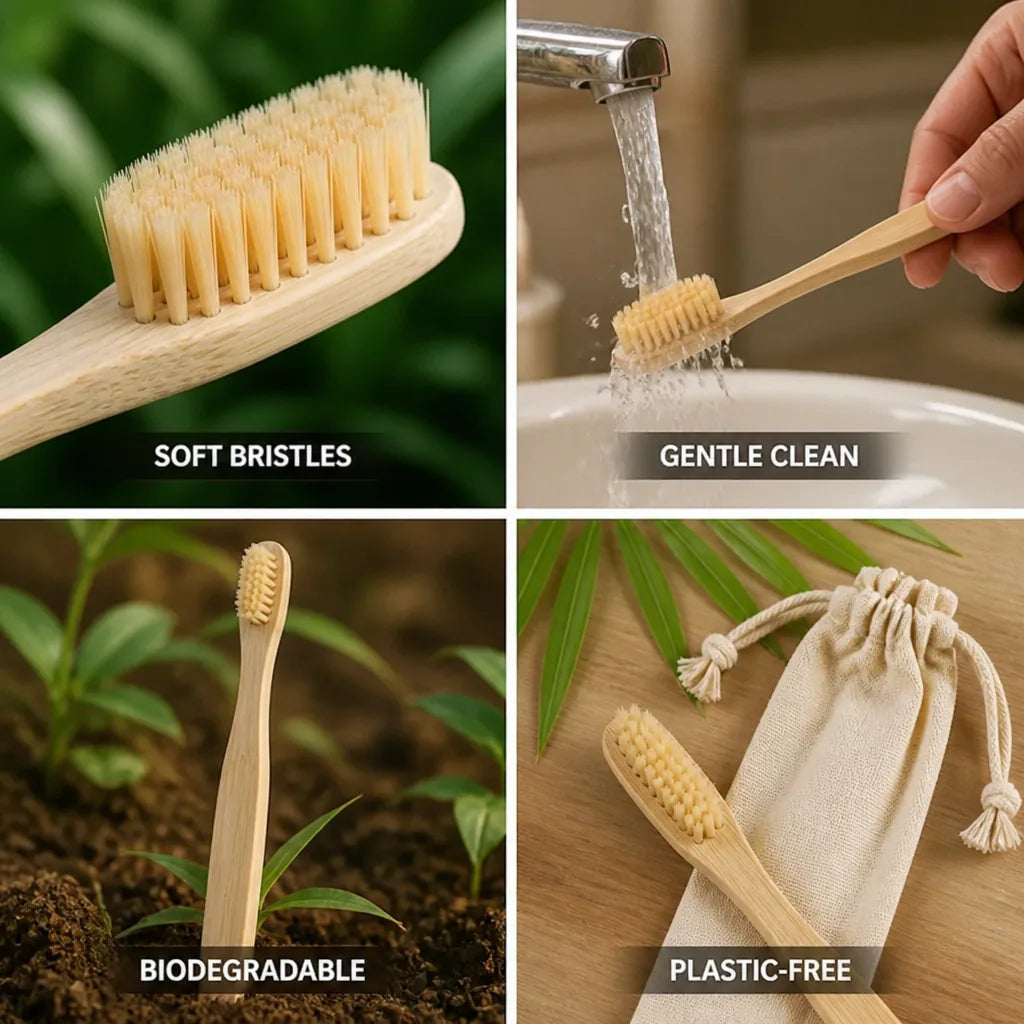 Bamboo Toothbrush Soft Boar Bristles Plastic-Free & Biodegradable