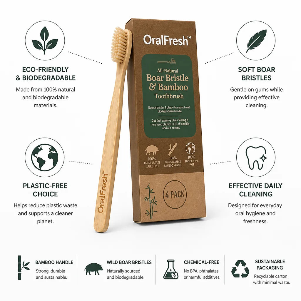 Bamboo Toothbrush Soft Boar Bristles Plastic-Free & Biodegradable