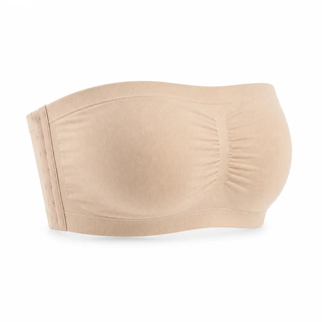 Bandeau Bra Strapless Support Removable Padding & Four-Row Hook