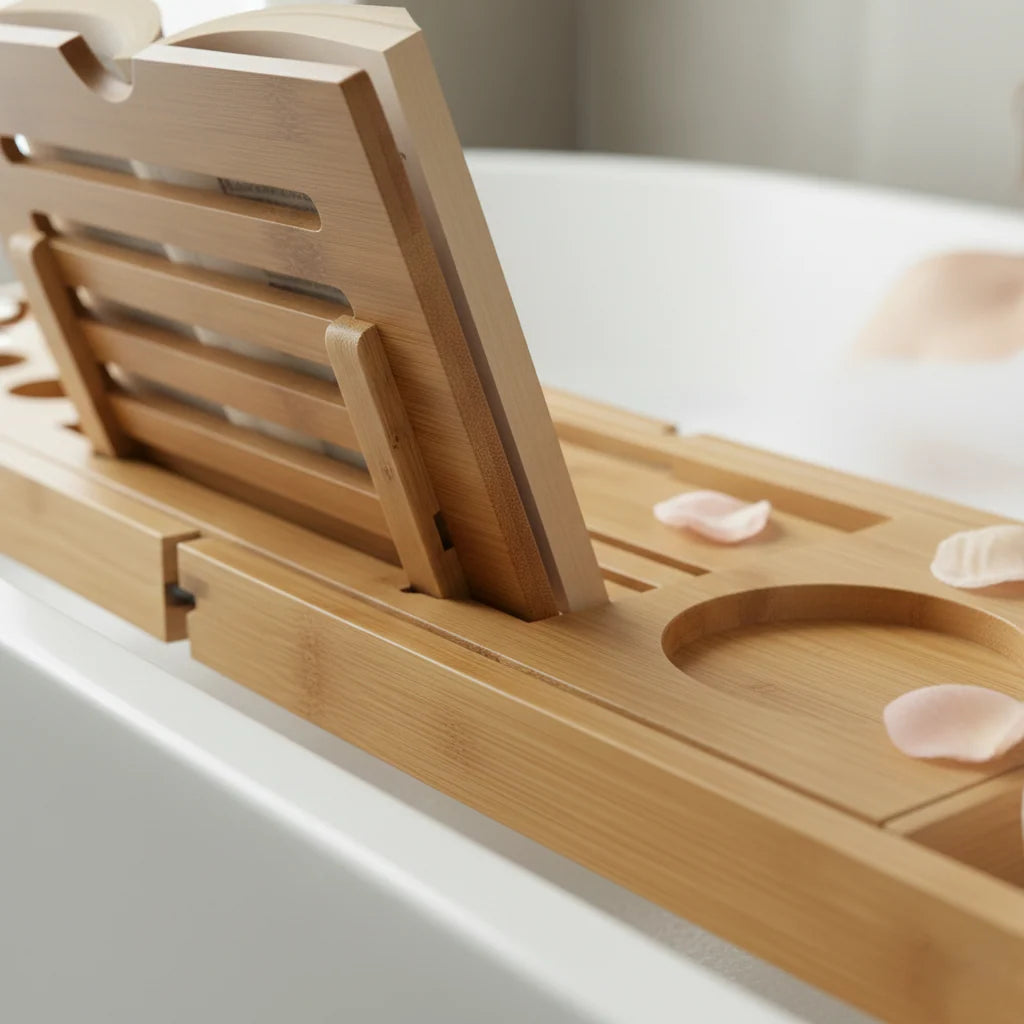 Bath Caddy Tray Bamboo Organizer Easy Clean