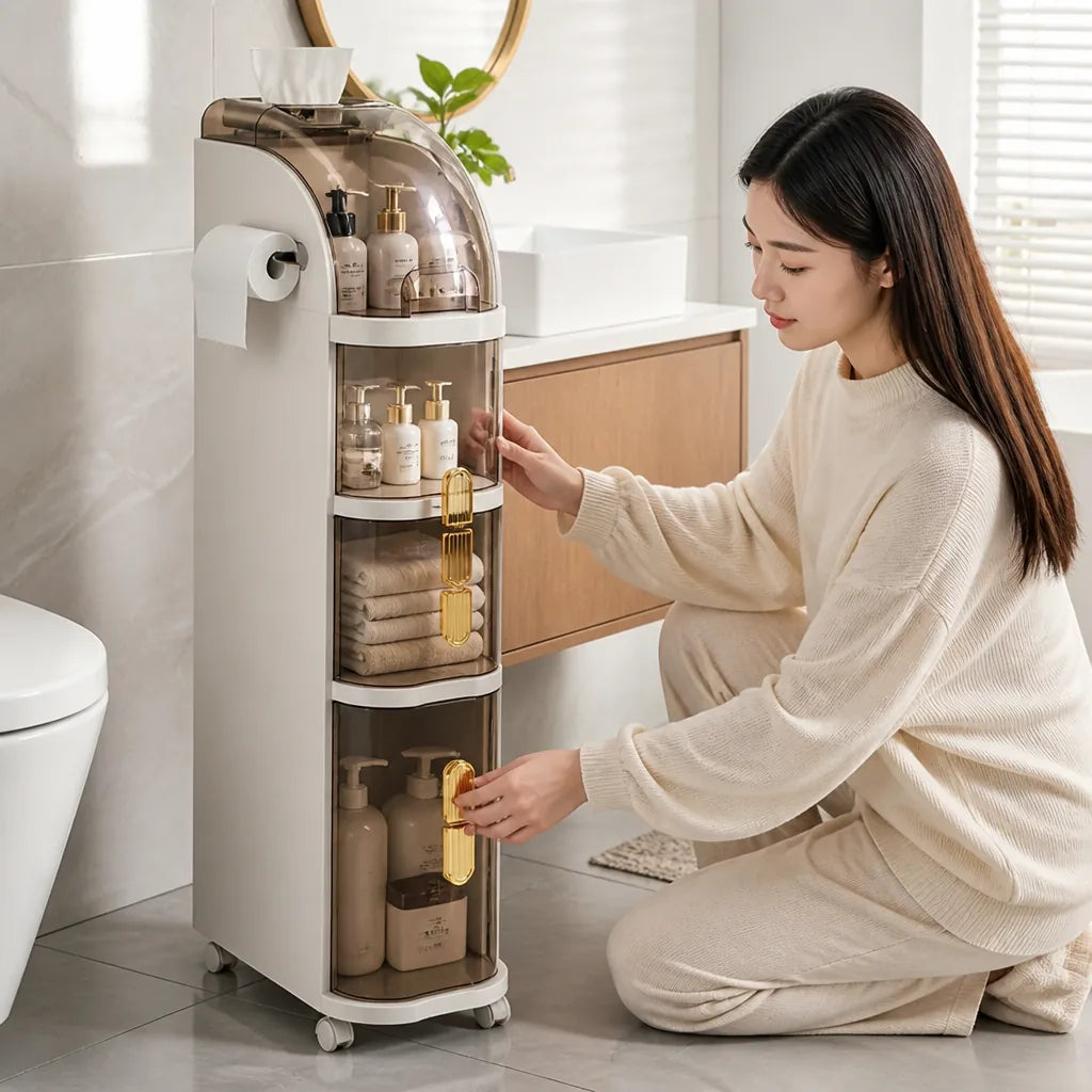 Bathroom Cabinet Slim Space-Saving Waterproof Wheels