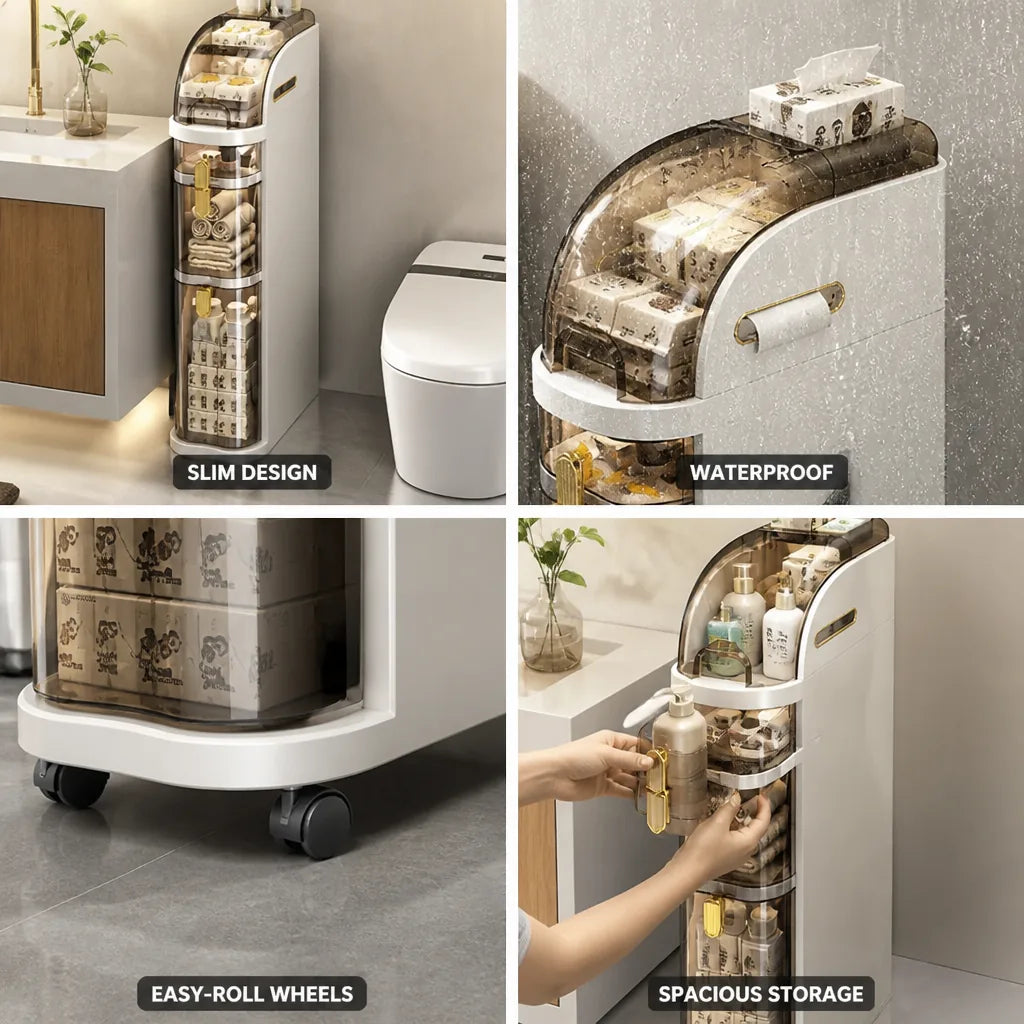 Bathroom Cabinet Slim Space-Saving Waterproof Wheels