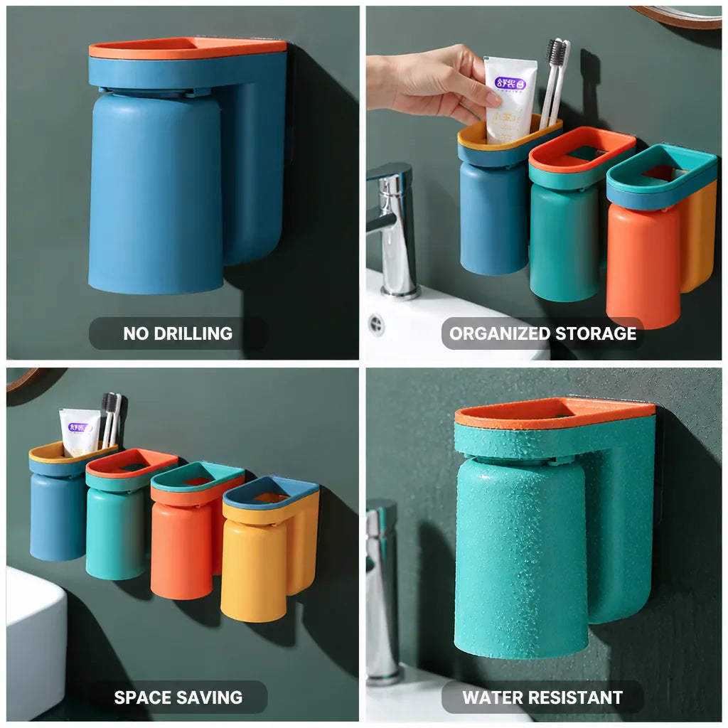 Bathroom Caddy No-Drill Wall Mount Toothbrush & Toothpaste Holder