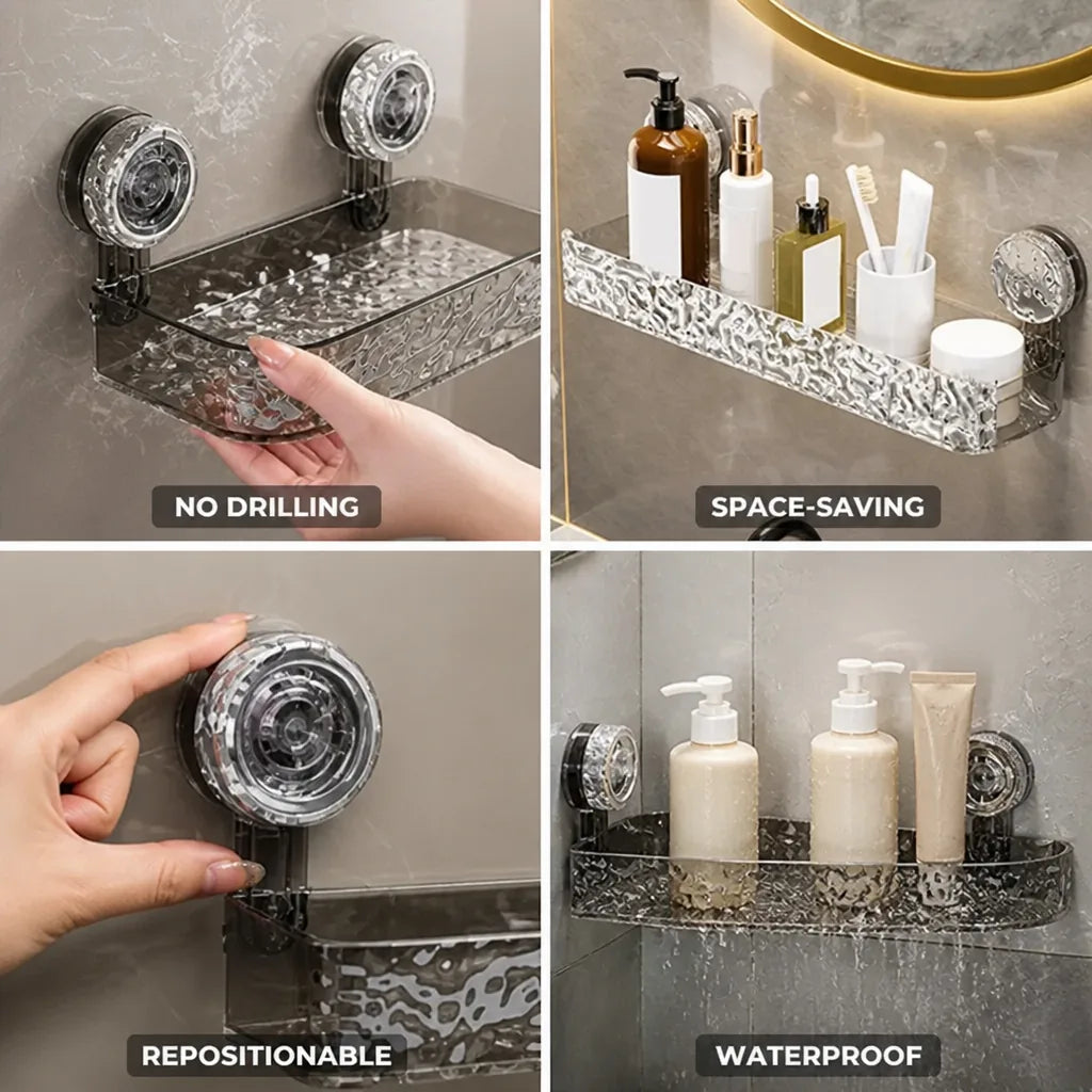Bathroom Corner Organizer No-Drill Suction Mount Repositionable