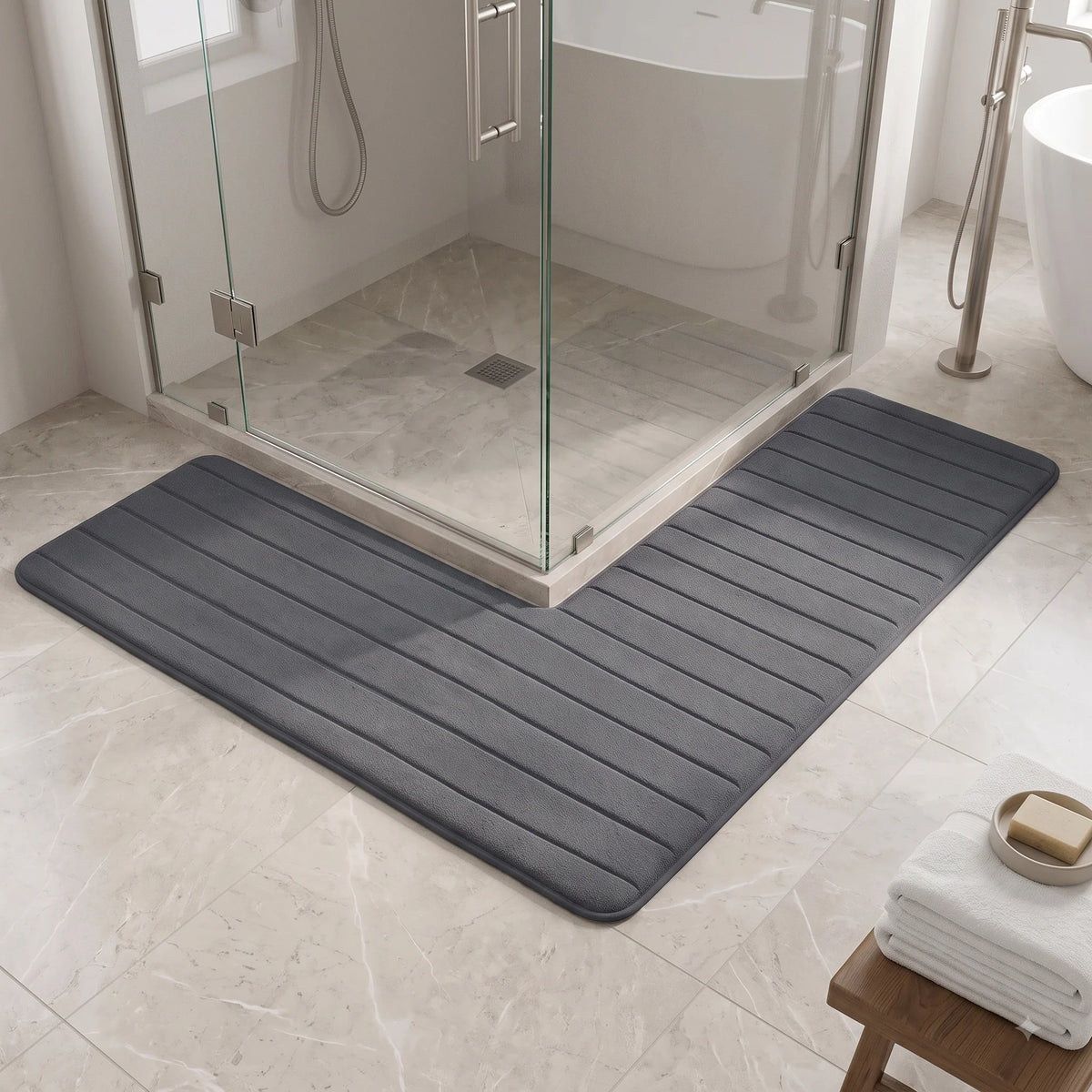 Bathroom Floor Mat L-Shaped Absorbent & Non-Slip