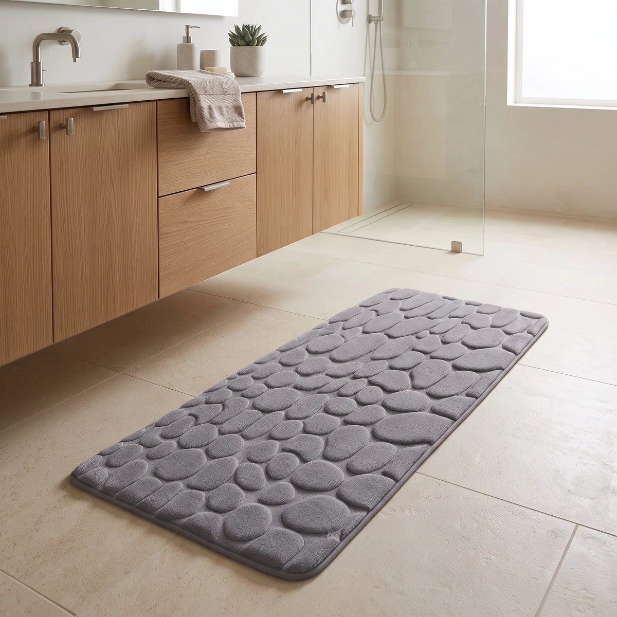 Bathroom Runner Mat Cushioned Pebble-Texture Absorbent & Non-Slip