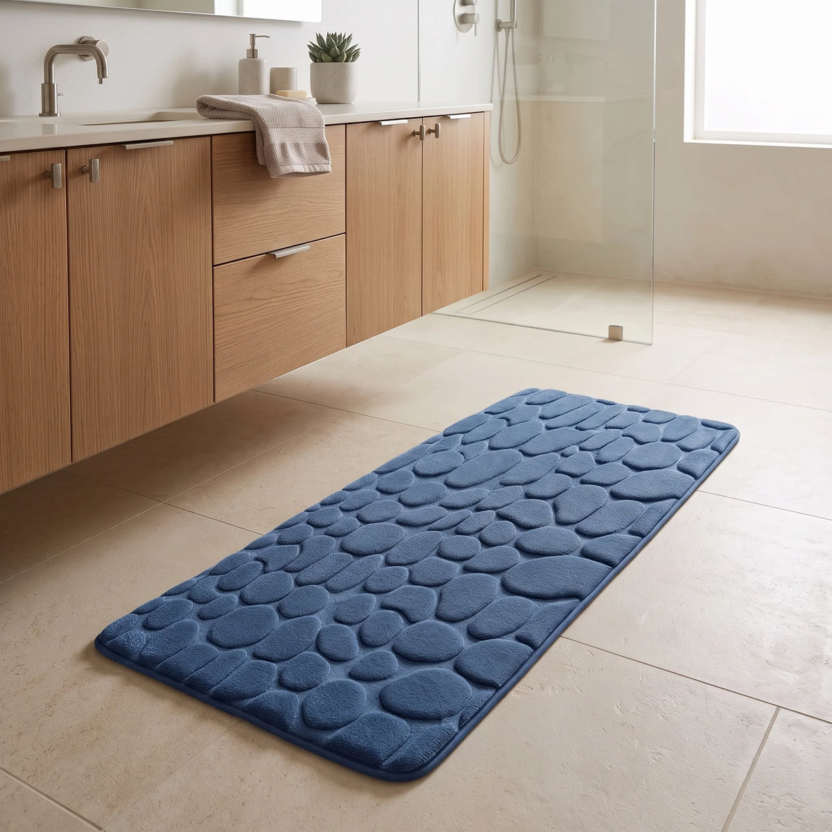 Bathroom Runner Mat Cushioned Pebble-Texture Absorbent & Non-Slip