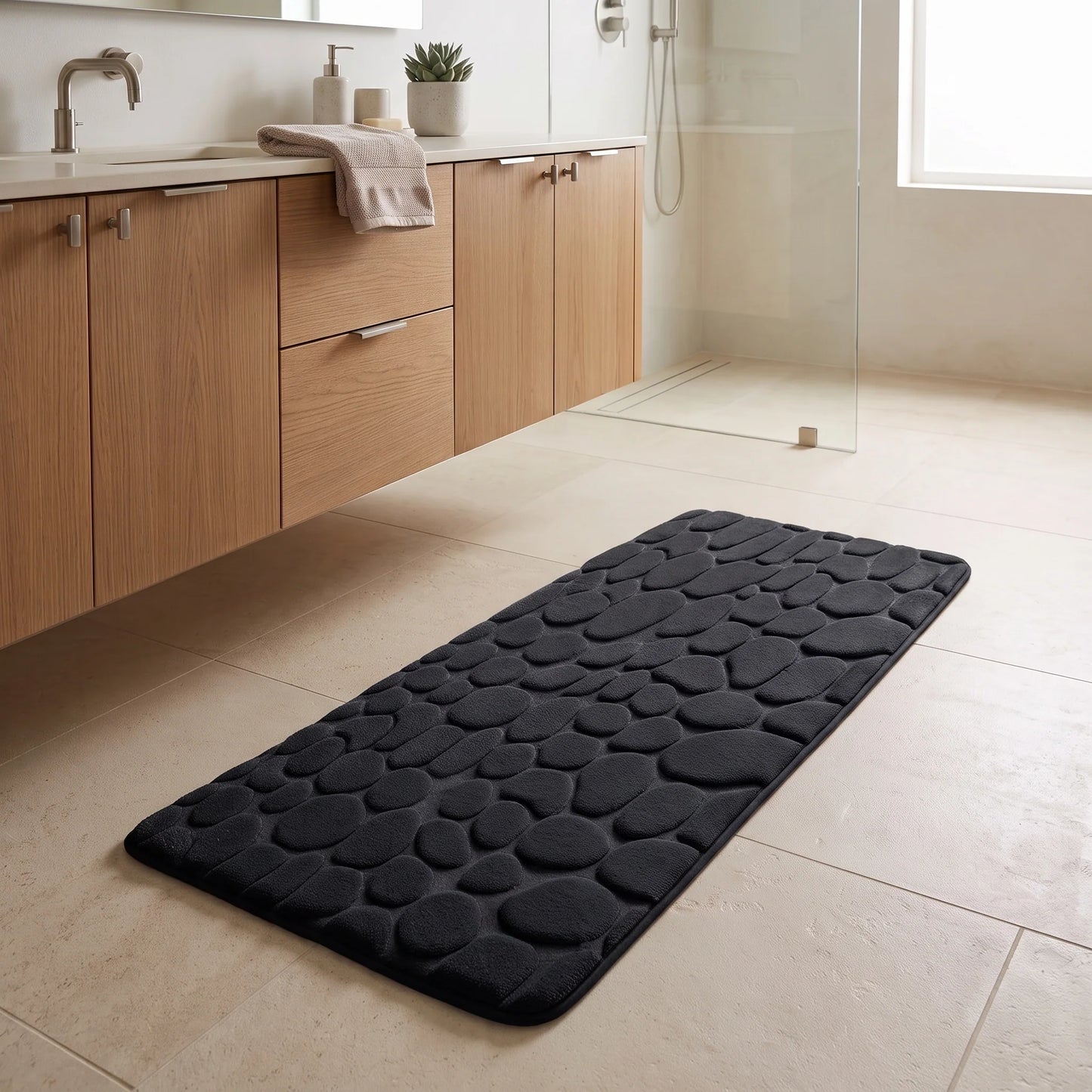 Bathroom Runner Mat Cushioned Pebble-Texture Absorbent & Non-Slip
