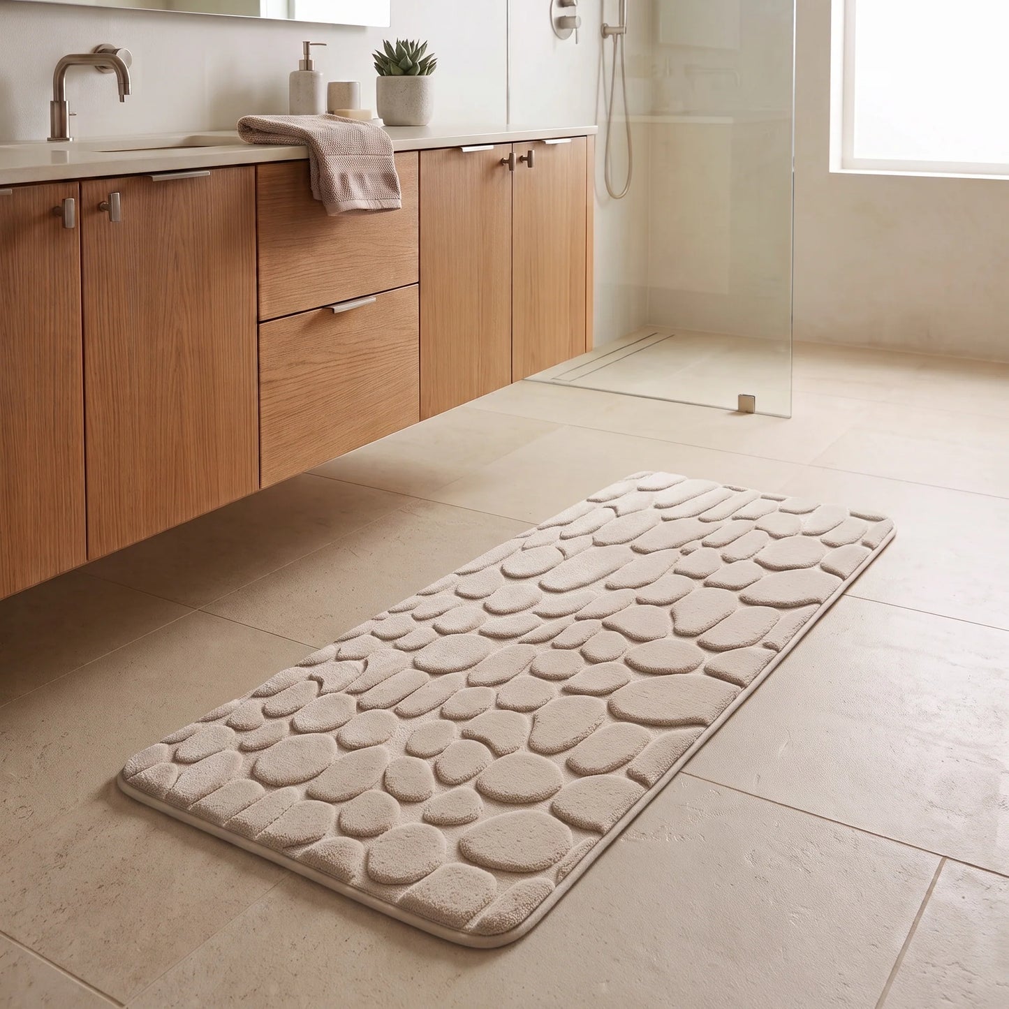 Bathroom Runner Mat Cushioned Pebble-Texture Absorbent & Non-Slip