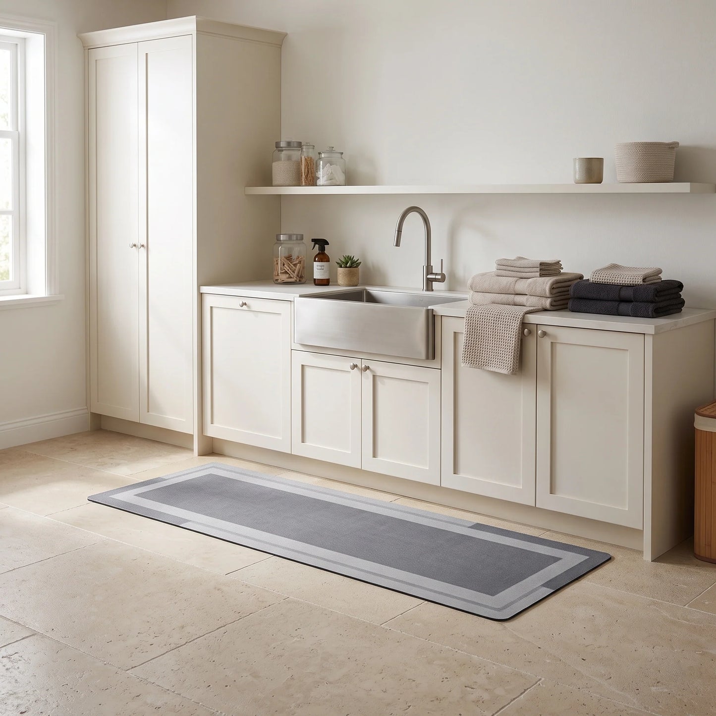 Bathroom Runner Mat Low-Profile Non-Slip Rubber Backing