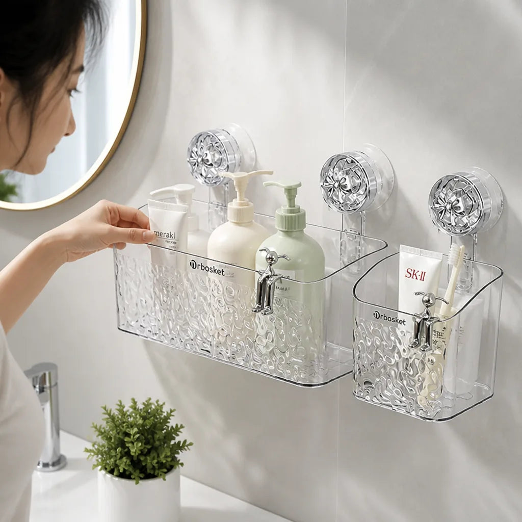 Bathroom Shelf Organizer No-Drill Suction Mount Drainable & Removable