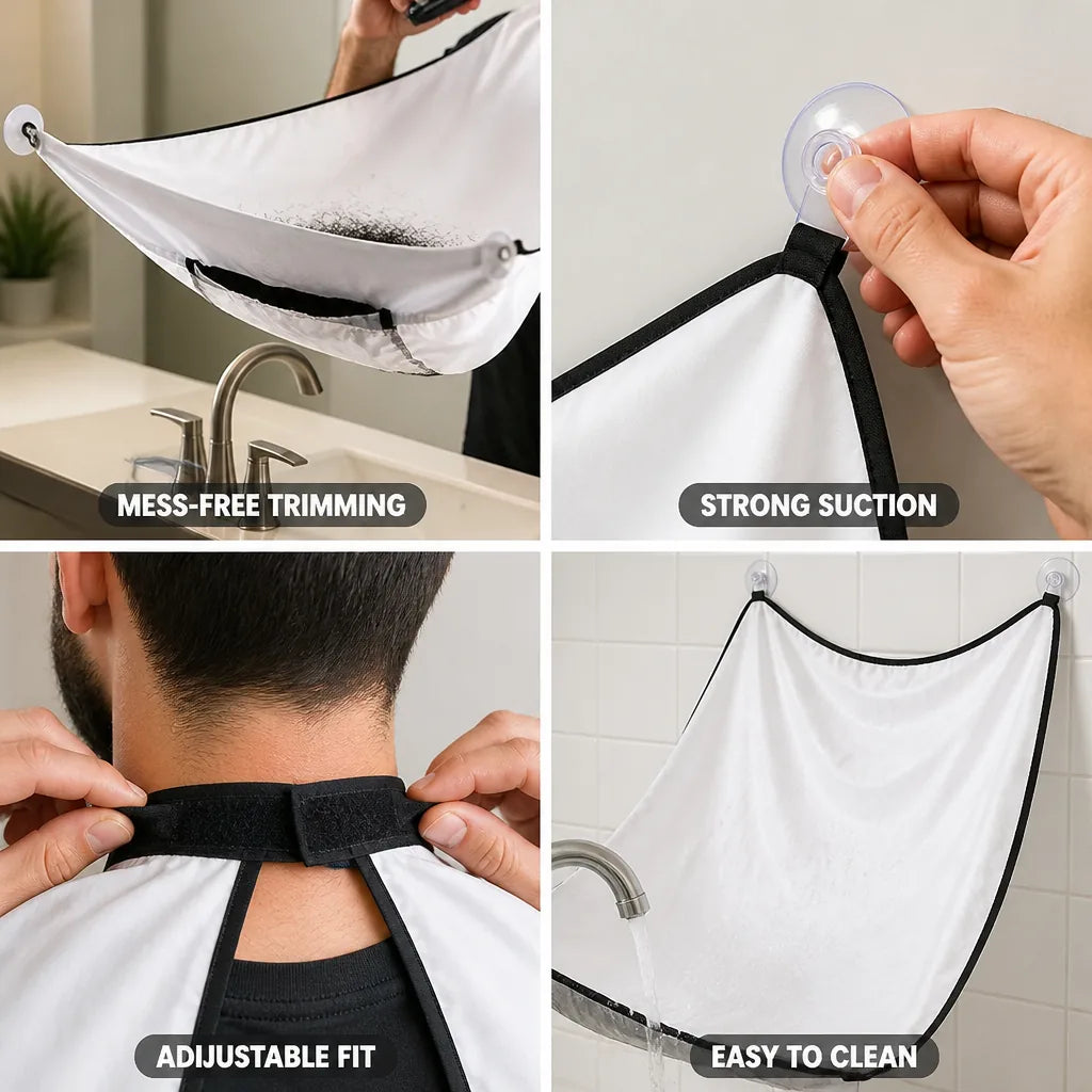 Beard Shaving Apron Anti-Static Polyester & Suction Cups