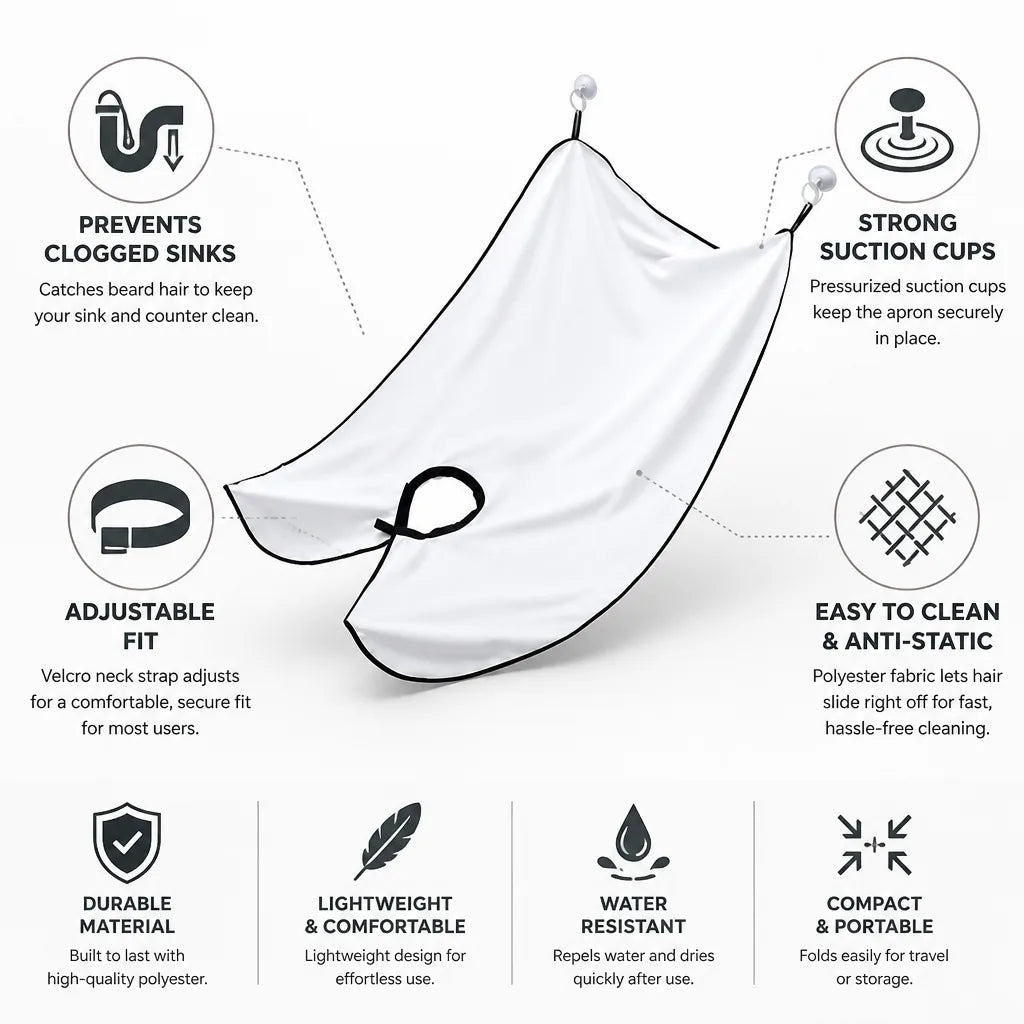 Beard Shaving Apron Anti-Static Polyester & Suction Cups