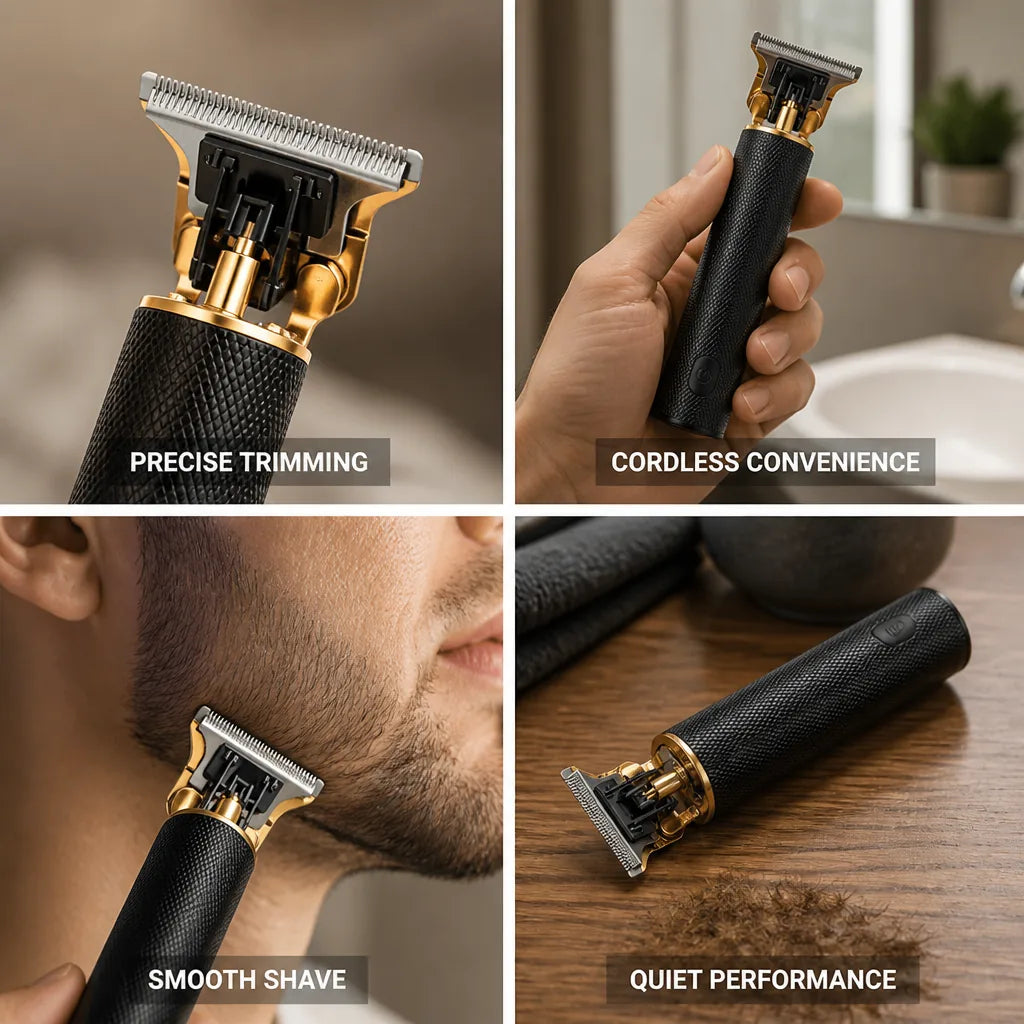 Beard Trimmer Cordless & Quiet Carbon Steel T-Blade