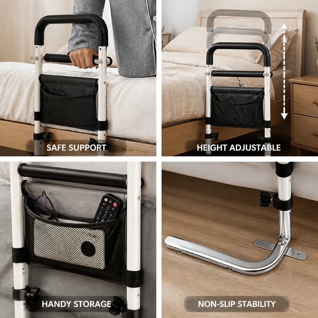 Bed Rail Height Adjustable Non-Slip Storage Pocket