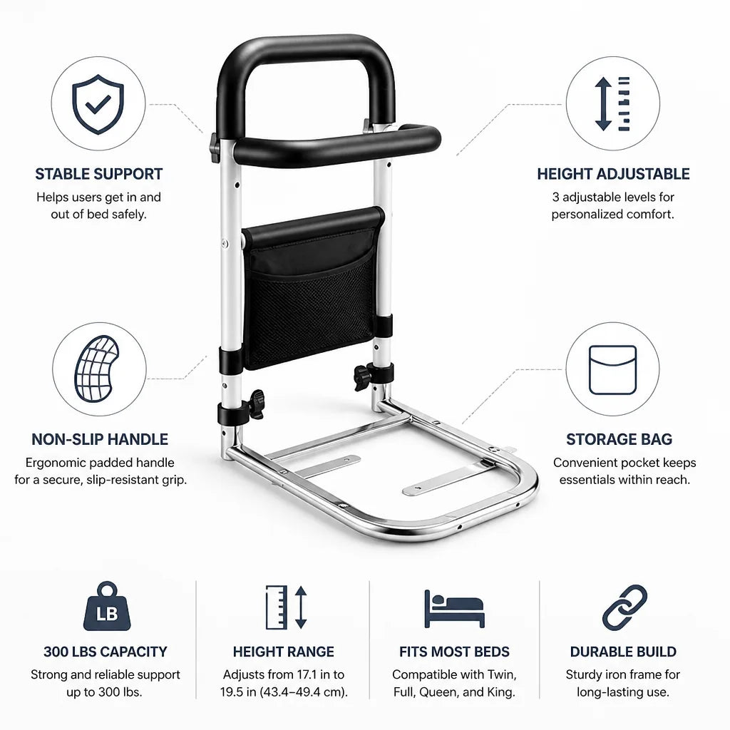 Bed Safety Rail Height Adjustable Non-Slip Handle
