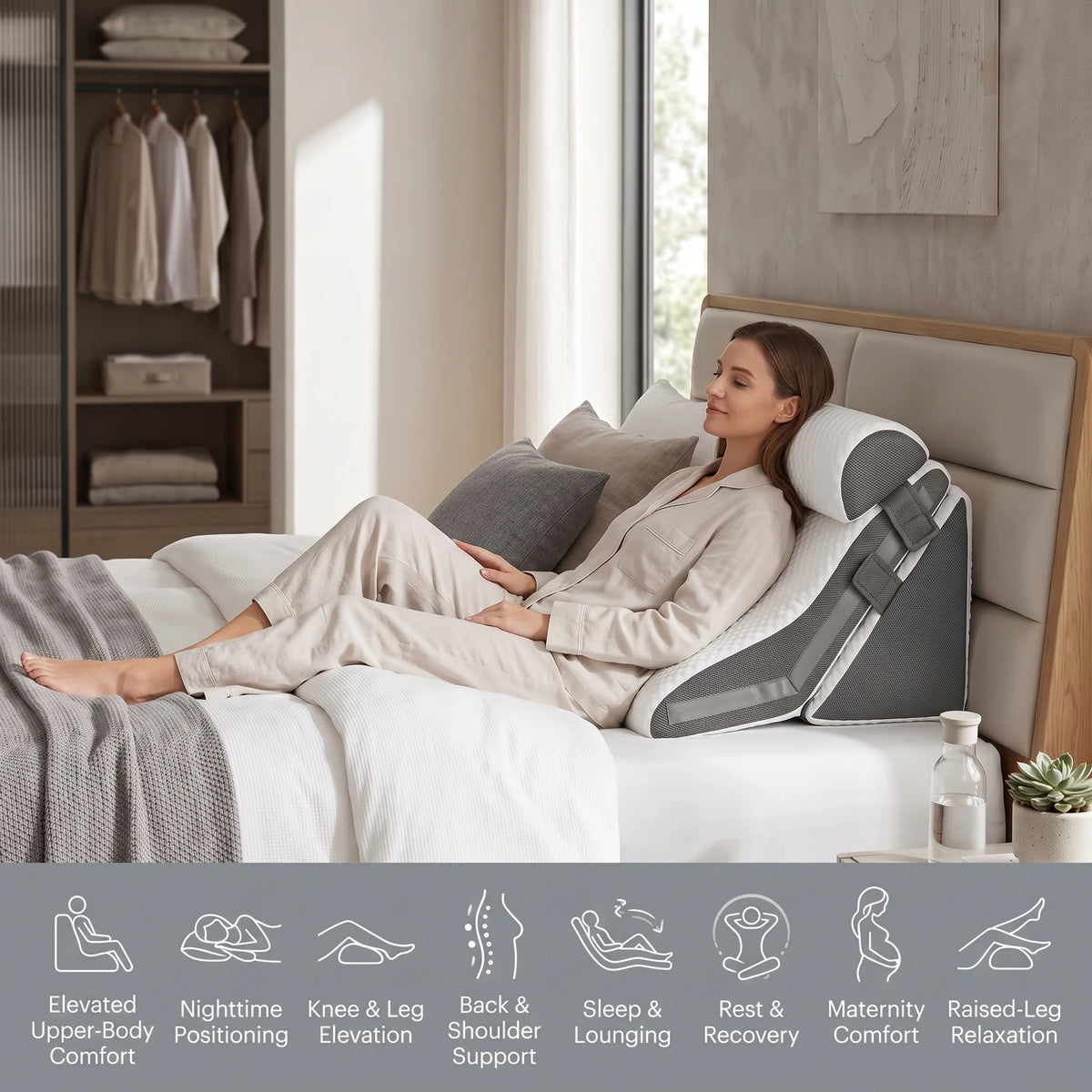 Bed Wedge Pillow Set Adjustable Incline Spinal Support 2-Piece